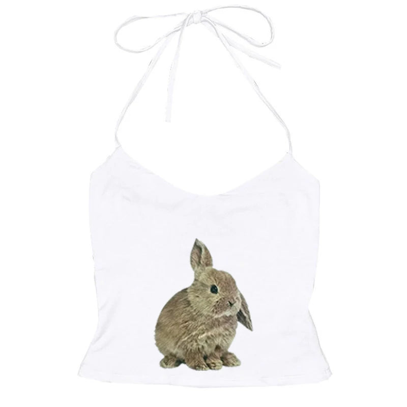 Cute sweet aesthetic Y2K women's sleeveless camisole streetwear casual punk rabbit pattern print vintage Harajuku summer shorts