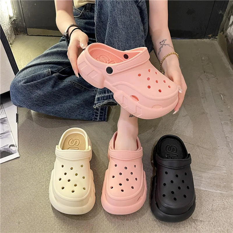 Summer Women's High Heel Sandals Casual EVA Outdoor Women's Garden Shoes Anti Slip Thick Sole Beach Slides Lady’s Garden Shoes