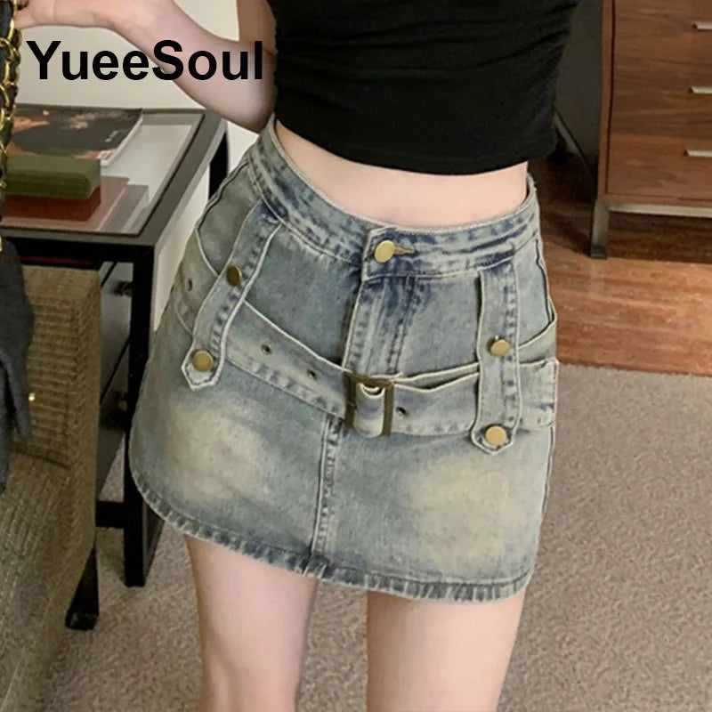 Blue Denim Skirt  A-Line High Waist Mini Skirt 2024 New Summer Y2K 2000s High Street Sexy Kawaii Cute Skirts for Women