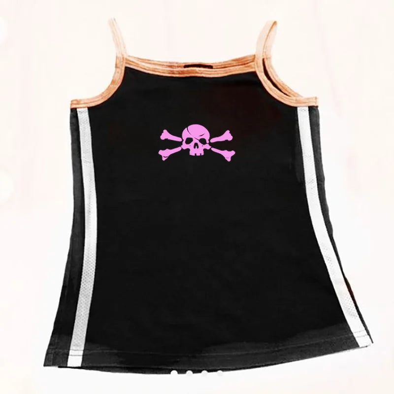 Y2K Crop Top Vintage short sleeve Tshirt Gothic Harajuku print pattern croptop skeleton Skull punk streetwear aesthetic EMO Girl