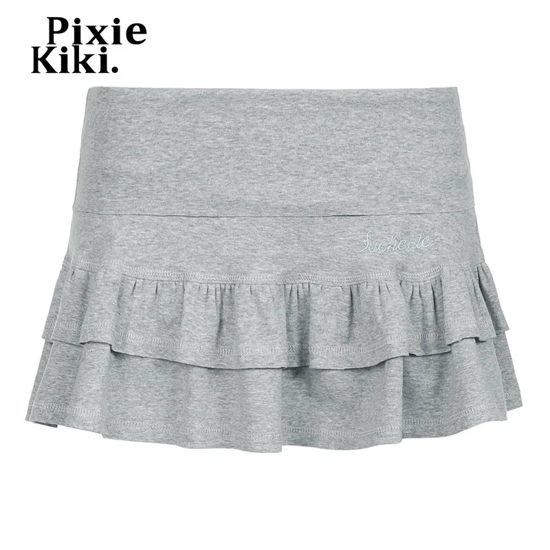 PixieKiki Cute Pink Low Rise Booty Shorts Y2k Clothing 2000s Women Fashion Letters Embroidery Ruffled Shorts Skirts P84-CG20