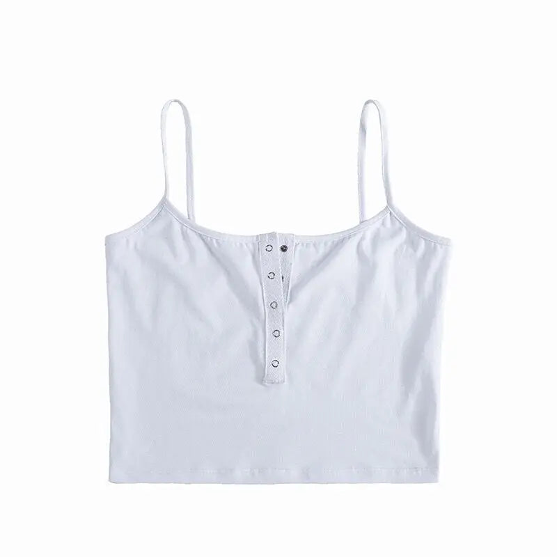 Black Cropped Button Sports Tank Top Women's White Crop Top Woman Sleeveless Vest Female Summer Sexy Top 90s Vintage Clothes Y2k