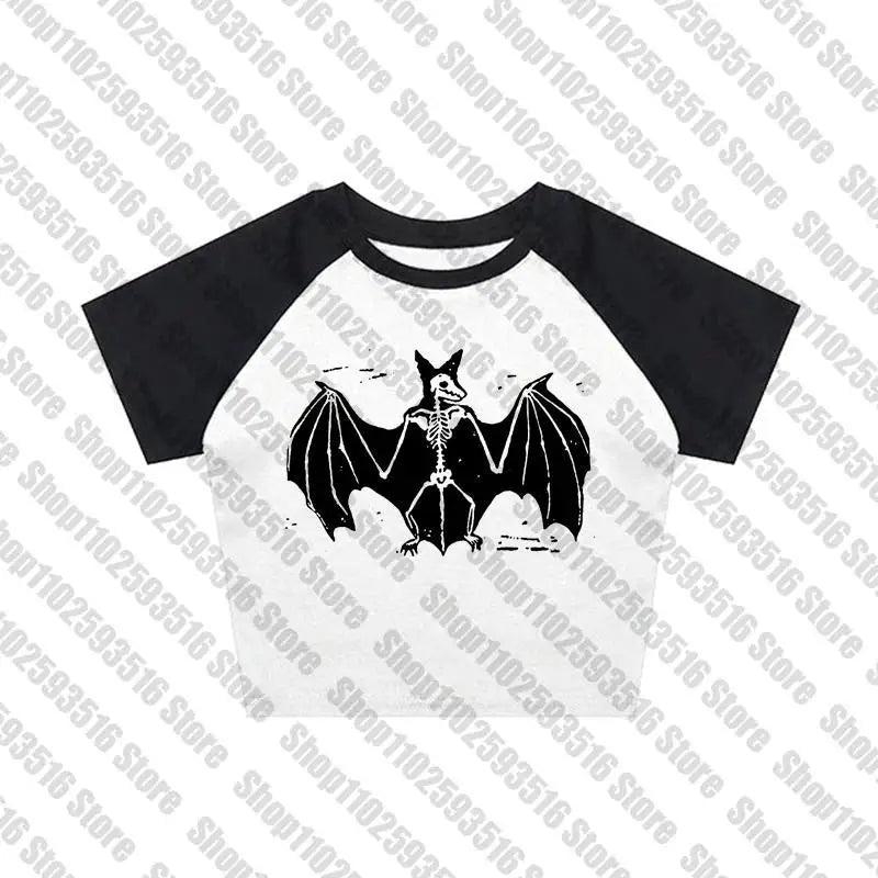 Aesthetic Goth bat Letter Y2K style Crop Tops T-shirt Short Sleevle Vest Tees Harajuku Streetwear Suspenders Women Clothes shirt