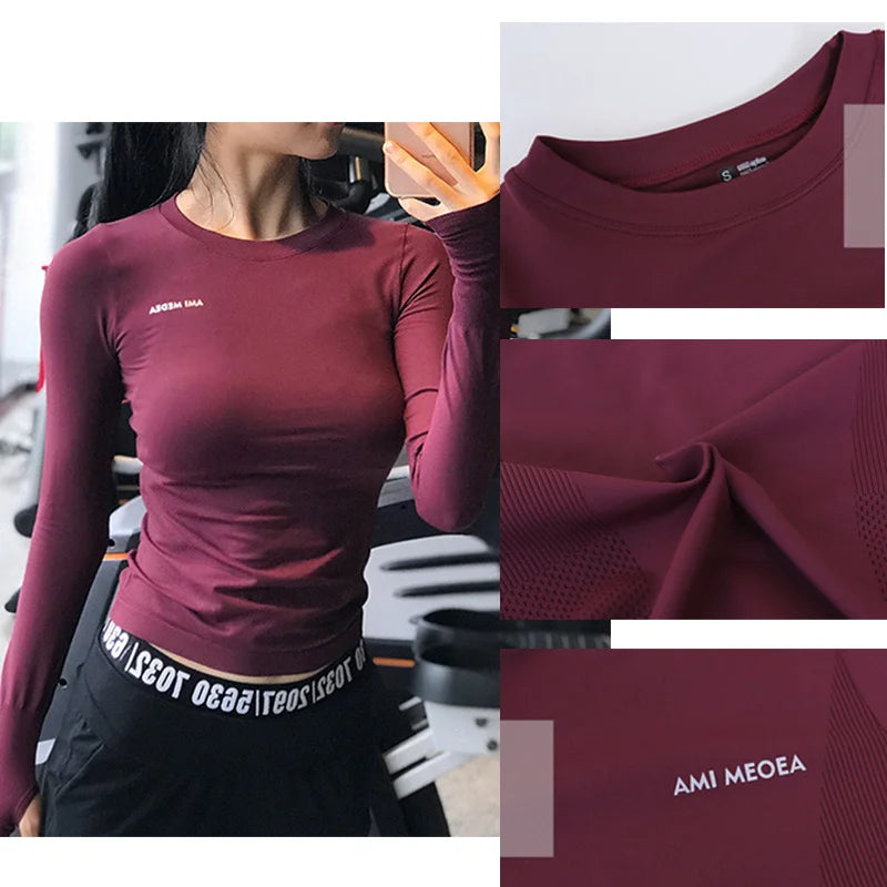 Aiithuug Yoga Shirts Women Sports Wear Shirts Winter Autumn Long Sleeve Fitness Workout Gym Top Slim Fit Shirt Yoga Clothes Top