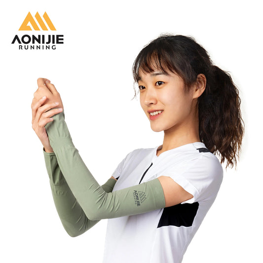 Aonijie E4122 Quick Dry Sunscreen Ice Arm Sleeves Sun Sleeves Cover with Thumb Hole for Trail Marathon Running Riding 1 Pair