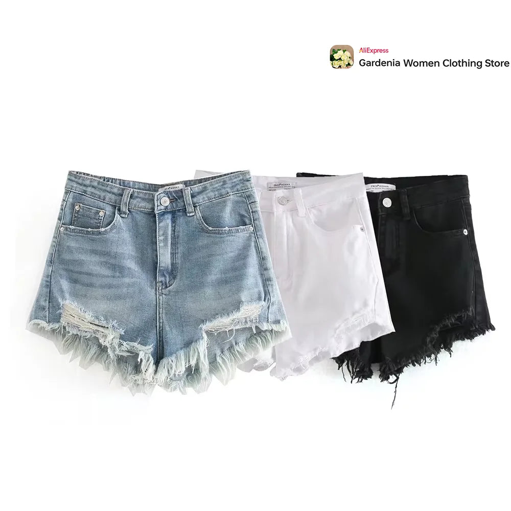 3 Colors Denim Shorts Classic Five Pockets Fashion 2024 Women Weekend Outfit Casual High Waist Distressed Shorts Sexy Mini Jeans