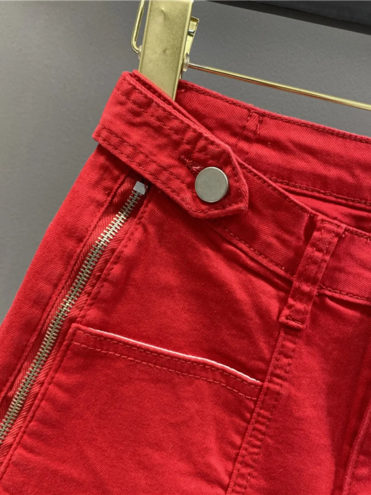 Red Denim Shorts 2024 Spring/Summer New Zipper Split Casual Jeans Women's High Waisted A-line Wide Leg Pants Fashion streetwear