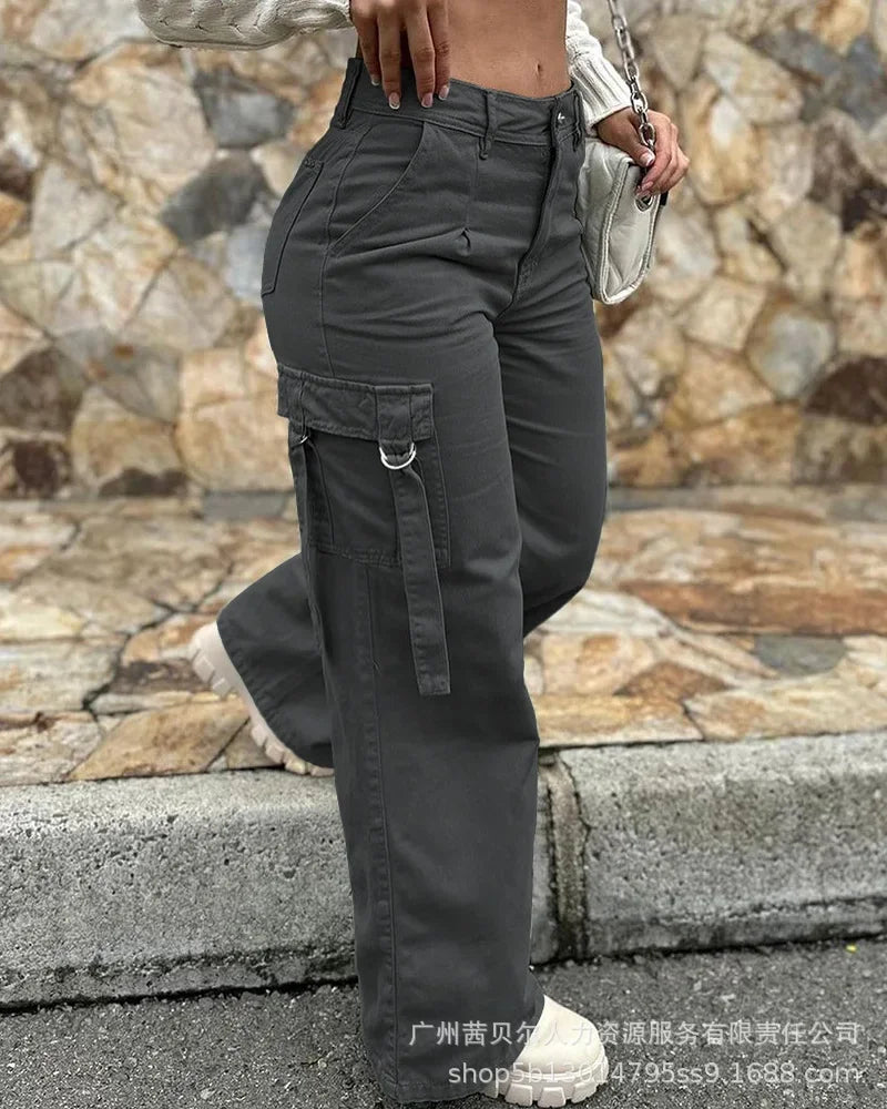 Trousers Ladies 2024 Summer Pocket Design Fashion High Waist Y2k Cargo Pants Women Streetwear Clothes Joggers Baggy Sweatpants