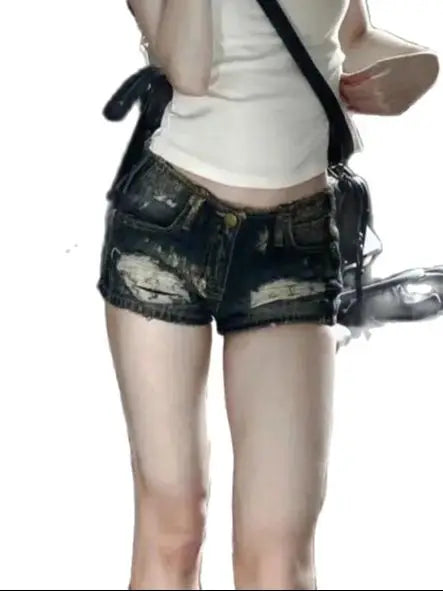 Verão Mulheres Dark Academia 2000s Kpop Japonês Gyaru Buraco Jean Shorts Rasgado Denim Hot Pants Y2k Streetwear Harajuku E-girl Sexy