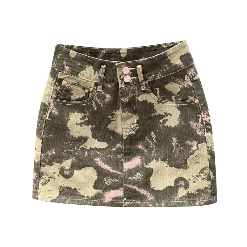 Women's skirt New camouflage printed mini skirt for summer 2024 Pure cotton denim women's Mini skirt