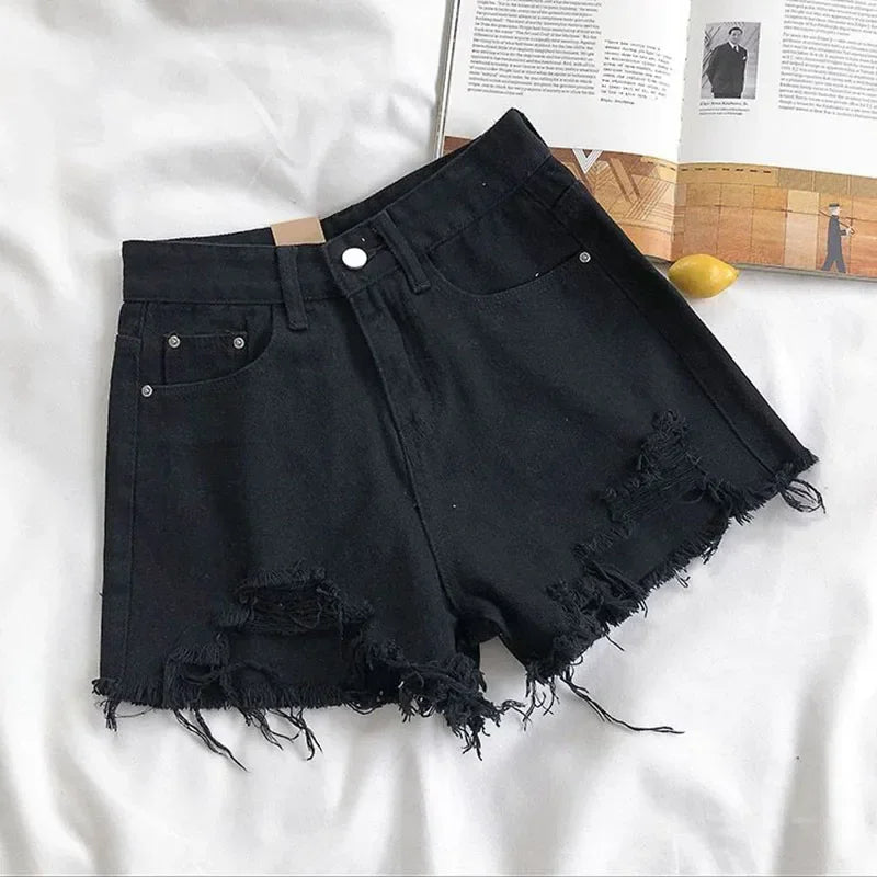 Fashion Distressed Edge High Waisted Street Wear Women Wide Leg Hot Pants Summer New Women's Casual Denim Shorts Korean Style