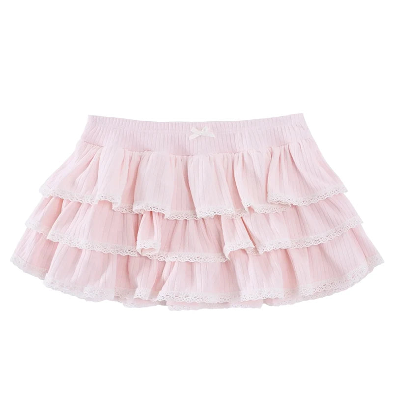 Y2K cute women skirt retro hip-hop sweet bow fashion streetwear summer sweetheart campus Harajuku casual solid color mini skirt