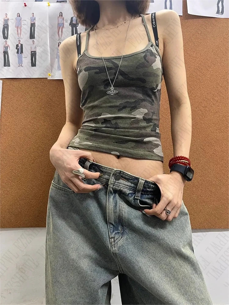 Punk rock harajuku retro camuflagem camisola tops moda sexy chique slim fit hottie crop tops 2000s estética streetwear feminino