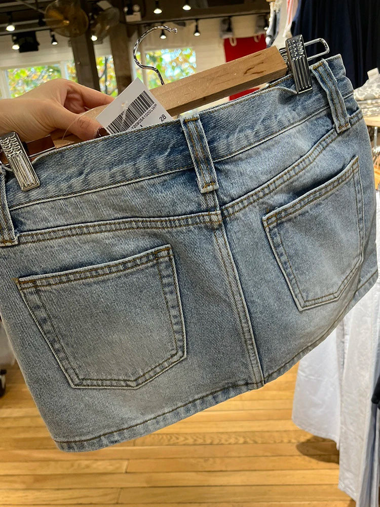 Vintage Azul Cintura Baixa Denim Saias Casual Chique Bolsos A-line Verão Mini Saias Mulheres Y2k Streetwear Harajuku Slim Faldas 2023