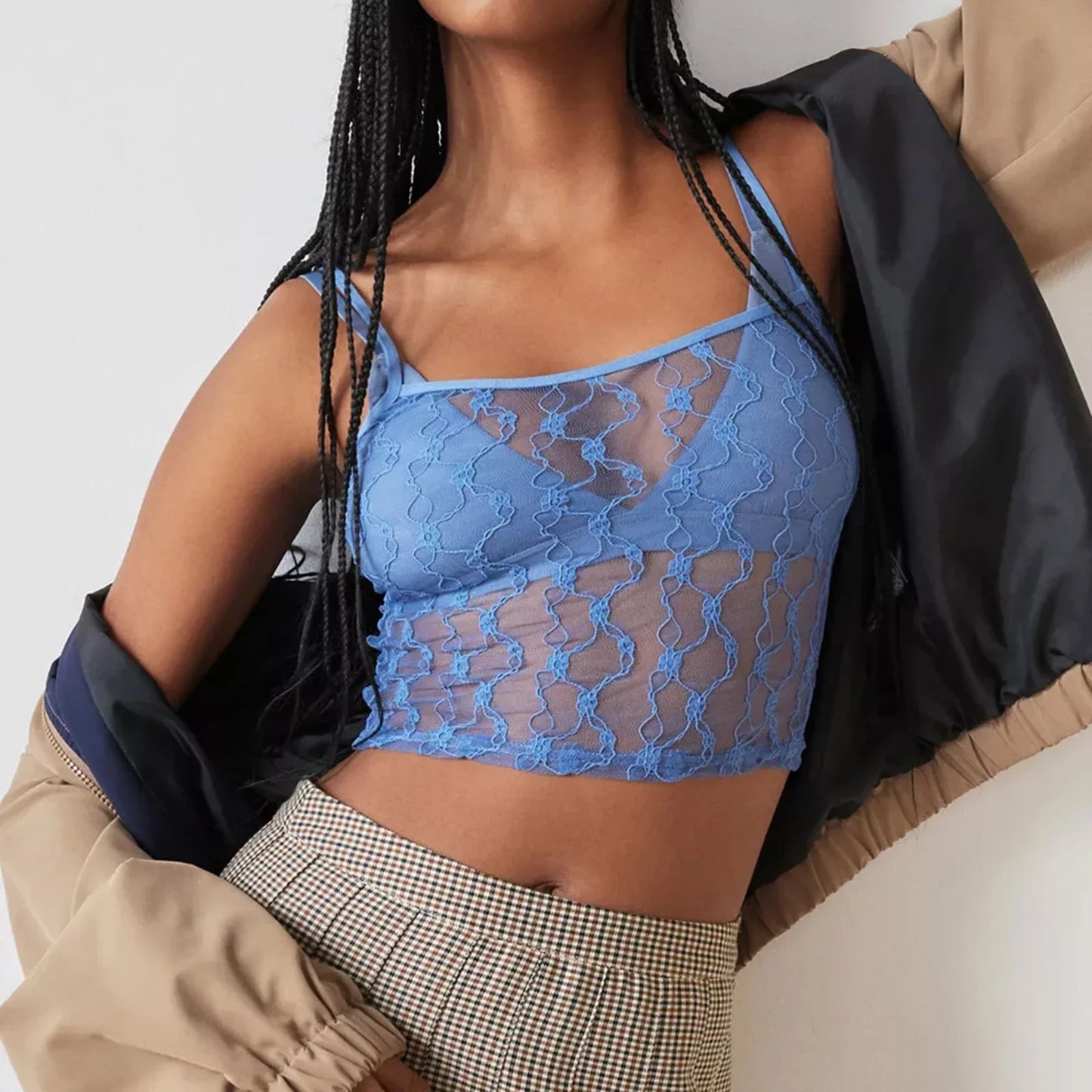 Women Lace Embroidery Camisoles See Through Square Neck Sexy Mesh Sleeveless Spaghetti Strap Sheer Cami Slim Summer Streetwear