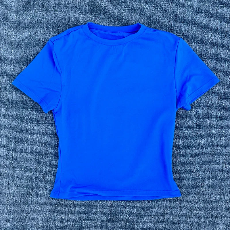 Camiseta esportiva justa feminina, secagem rápida, manga curta, camiseta de ioga, pilates, corrida, exercícios, fitness, manga curta