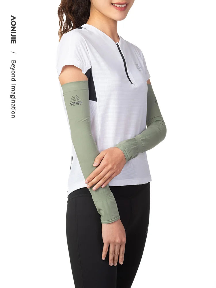 Aonijie E4122 Quick Dry Sunscreen Ice Arm Sleeves Sun Sleeves Cover with Thumb Hole for Trail Marathon Running Riding 1 Pair