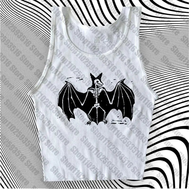 Aesthetic Goth bat Letter Y2K style Crop Tops T-shirt Short Sleevle Vest Tees Harajuku Streetwear Suspenders Women Clothes shirt