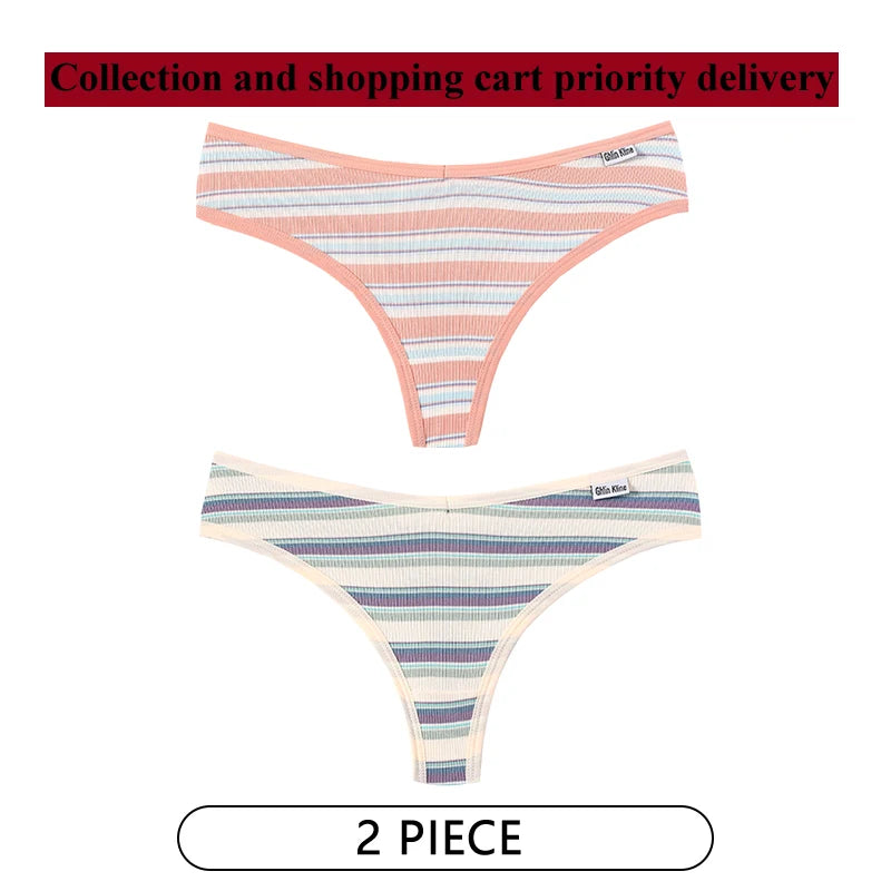 CINOON 2Pcs/Lot Colored Striped Women Panties Low Waist Sexy Women's Underwear G String Lingerie Seamless High Elastic Intimates