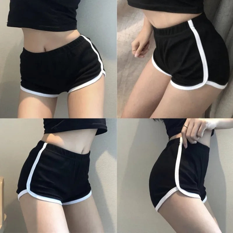 Korean New White Edge Splicing Sports Pants Japanese Casual Mid-waist Yoga Pants Women's Summer Sexy Slim-fit Cotton Shorts