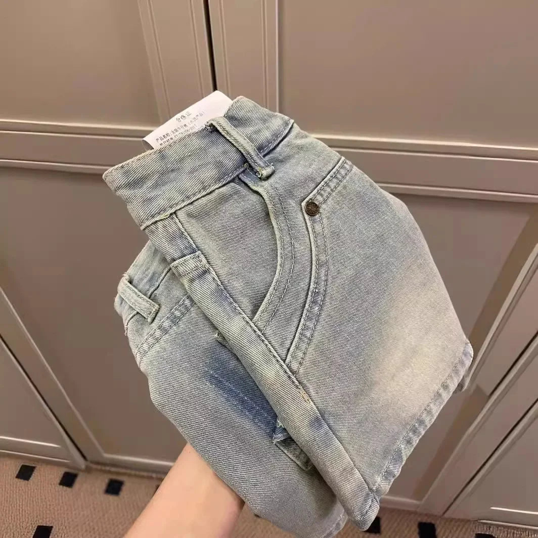 Distressed Vintage Denim Skirt For Women Summer Slimming A- line Hip Covering Mini Skirt Lightweight Trendy Fashion