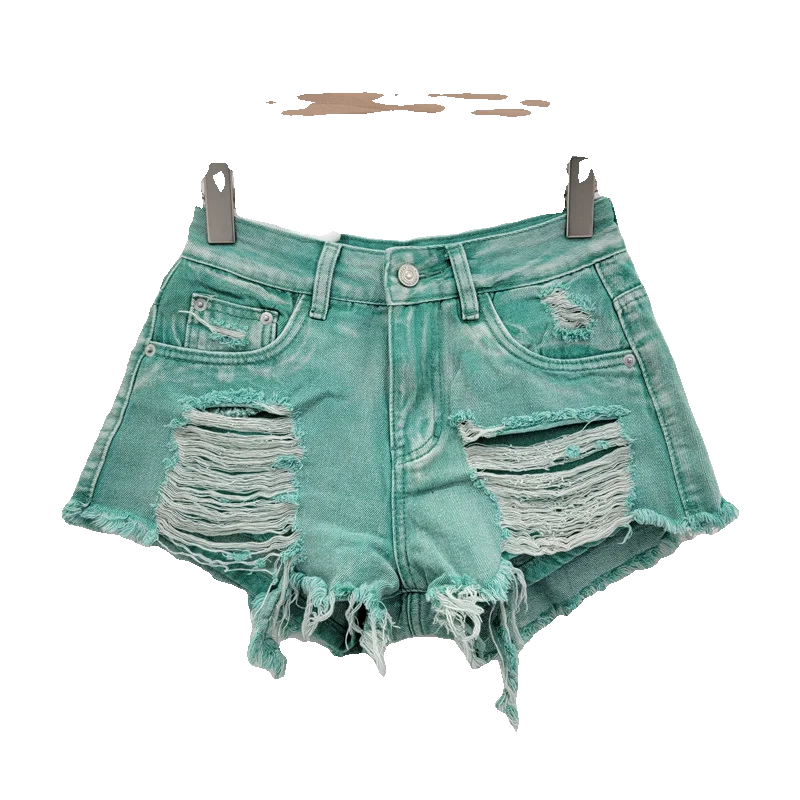 Street Style Ripped Denim Shorts Sexy All-Matching Wide Leg A- Line Frayed Ultra Short Hot Pants Jean Shorts Women Clothing