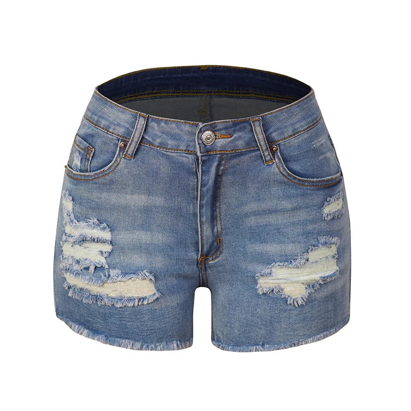 2023 Women's Denim Shorts Hole Slim Tassels Summer Female Fashion Casual  Hot Sexy Skinny New Wash Short Jeans