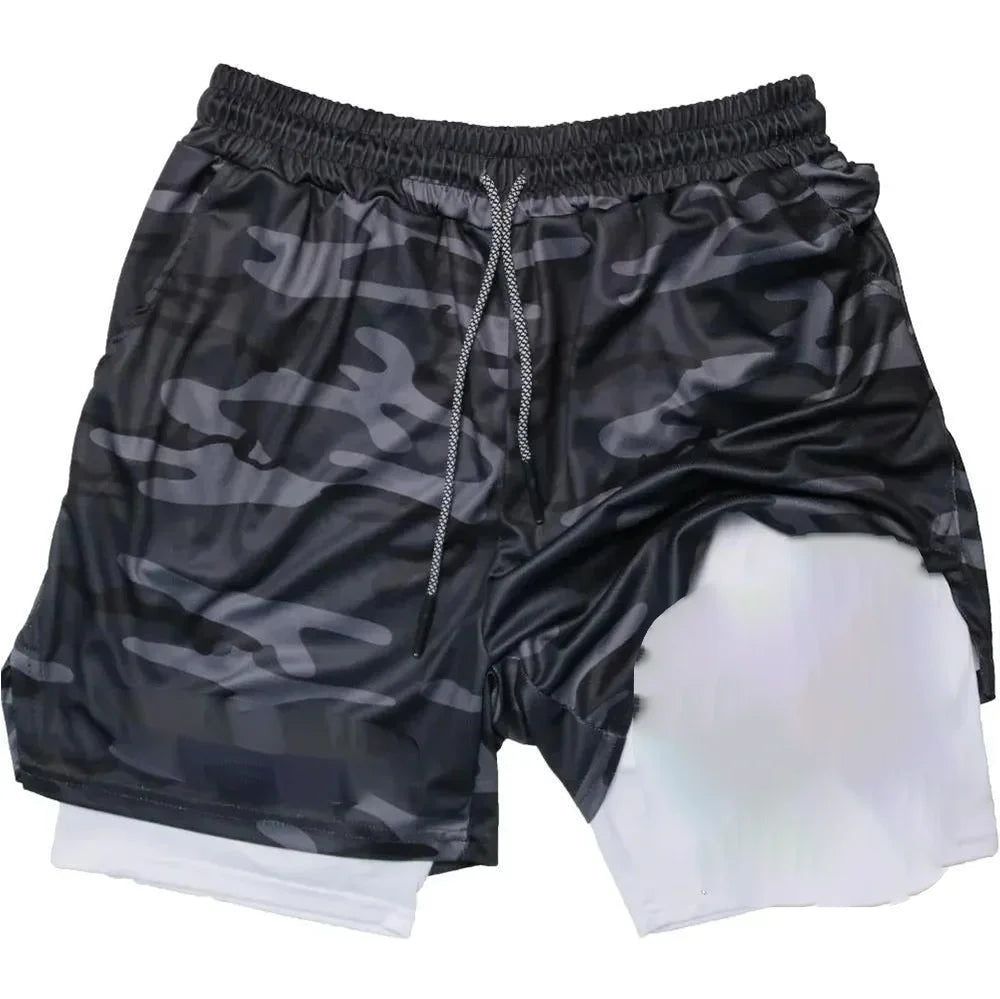 Summer sports versatile double layer men's shorts everyday casual quick-drying sports shorts men