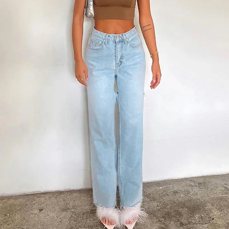 DSMTRC Female Fashion All-match Denim Trousers Spring 2024 New Simple Casual All-match Slim Hot Girl Ripped Jeans