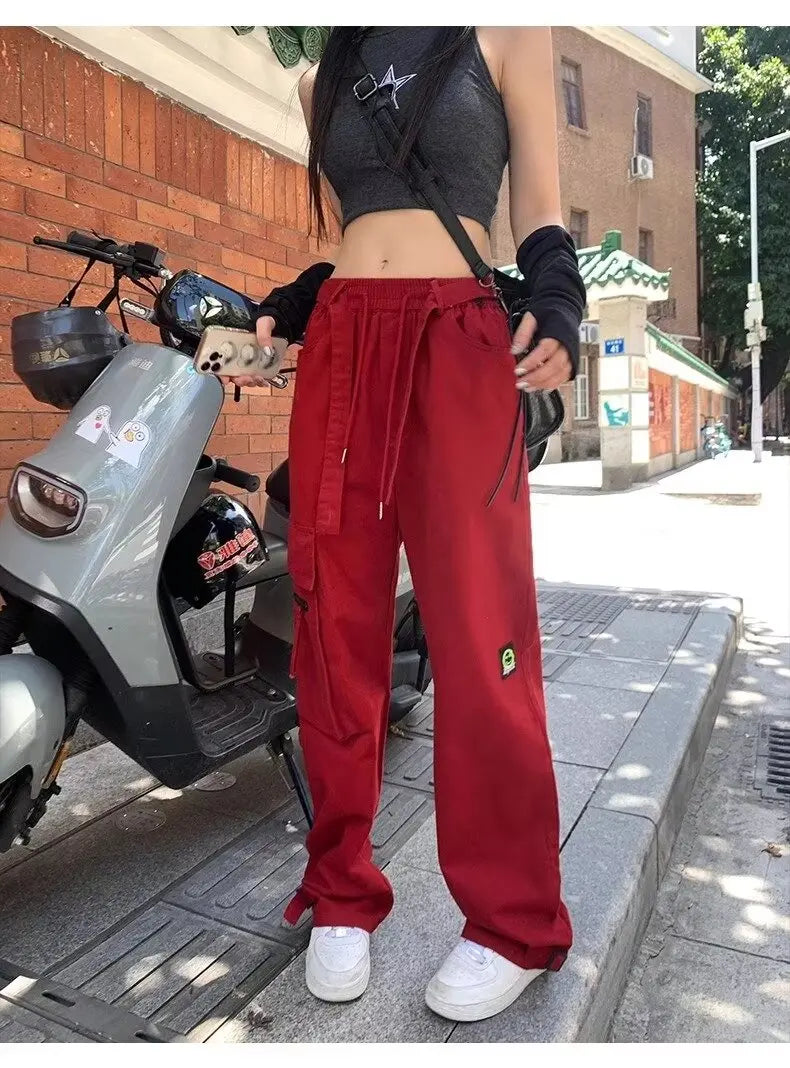 Casual Red Color Women Y2k Street Hip Hop Sweatpants Oversized Trousers Vibe Dance Jazz Long Baggy Cargo Pants Women's Clothing