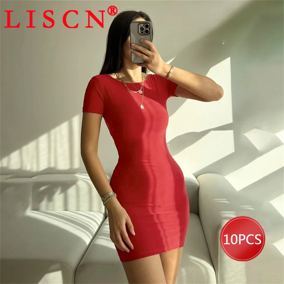 10 Bulk Items Wholesale Lots Dresses Summer 2024 Short Sleeve Backless Solid Color Mini Dress Sexy Y2k Women Clothing K13613