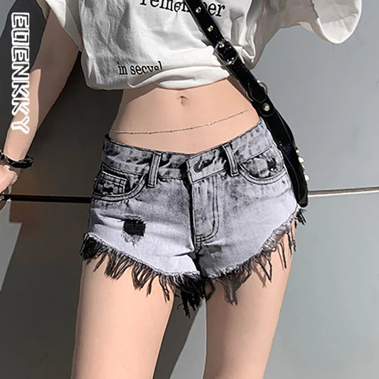 Hot Girl Denim Shorts Women Summer Sexy High Waist Tassels Washed Jean Short Pants Female Y2K Punk Hip Hop Korean Slim Trousers