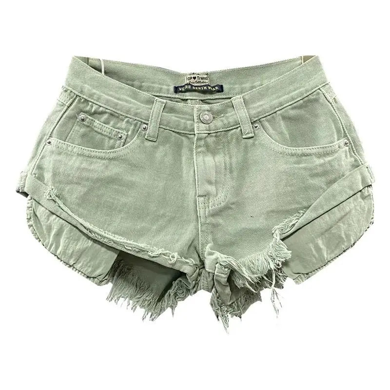 Summer New Low Waisted Ultra Short Fur Pockets Denim Shorts Purple