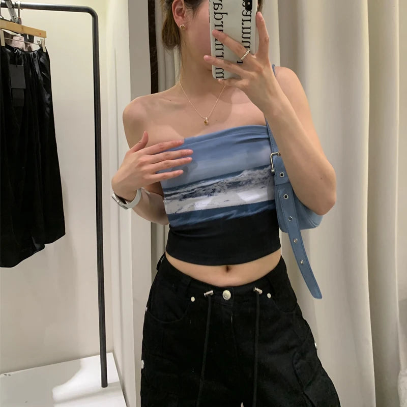 Women Strapless Cropped Bandeau Tube Tops Backless Camisole Streetwear Aesthetic Grunge Clothes Tanks Top 2024