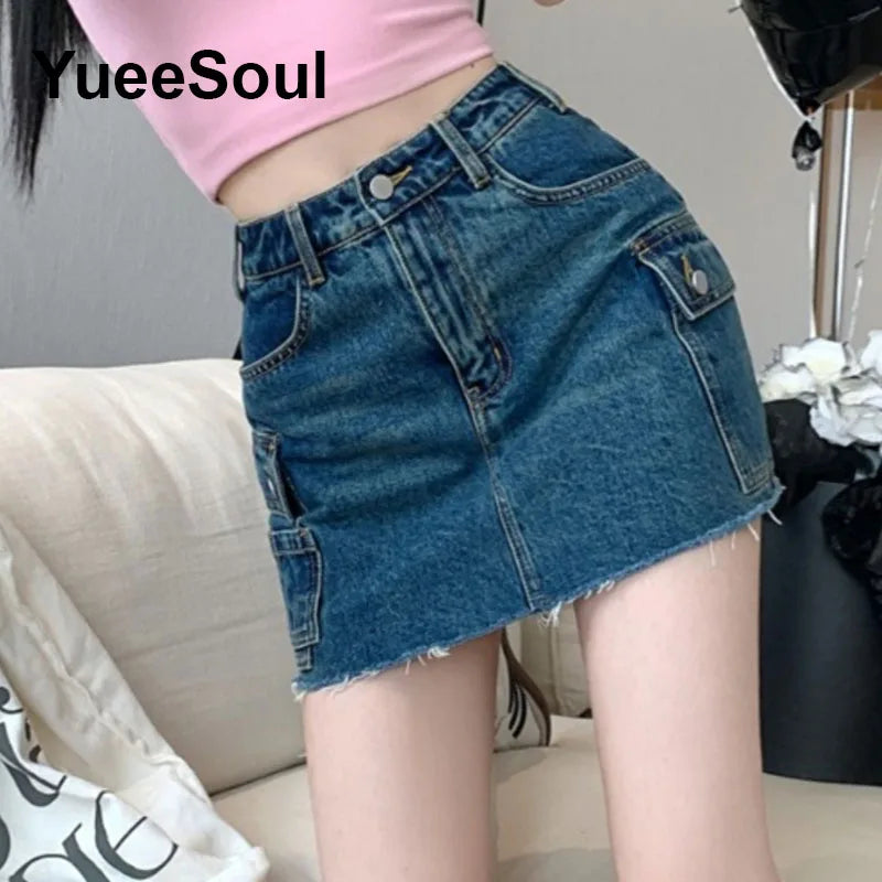 Blue Denim Skirt  A-Line High Waist Mini Skirt 2024 New Summer Y2K 2000s High Street Sexy Kawaii Cute Skirts for Women