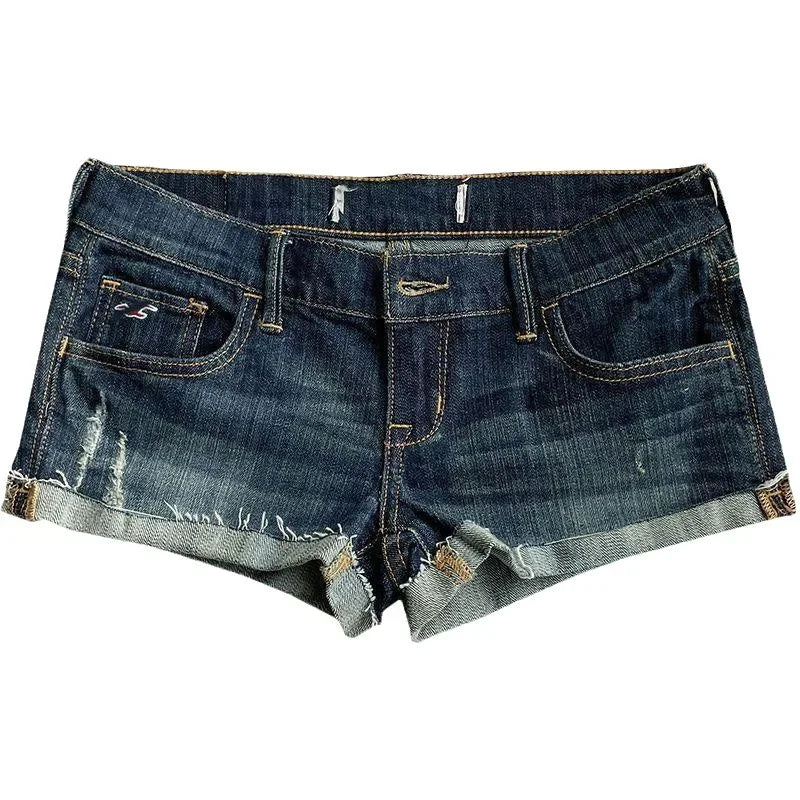 Summer Button Sexy Club Pants Low Waist Mini Jean Streetwear Vintage Stretch Slim-fit Denim Shorts with Pockets Women's Denim