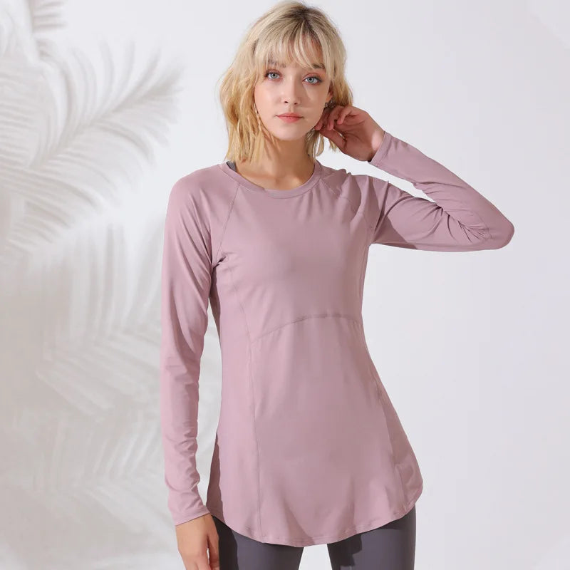 Women Yoga Shirts Long Sleeves T-Shirts O-Neck Sport Shirt Breathable Running Sweatshirts Elastic Gym Fitness Tops Blouse Female