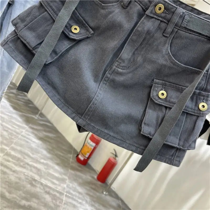 Spicy Girls' Workwear Denim Shorts Skirt Women's 2023 Summer New Large A-line Wrapped Hip Short Skirt