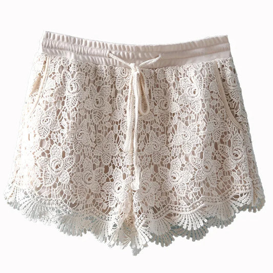 Female Summer Beach Aesthetic Cottage Hook Cotton Yarn Floral Crochet Bohemian Boho Shorts Women Victorian Rococo Lace Shorts