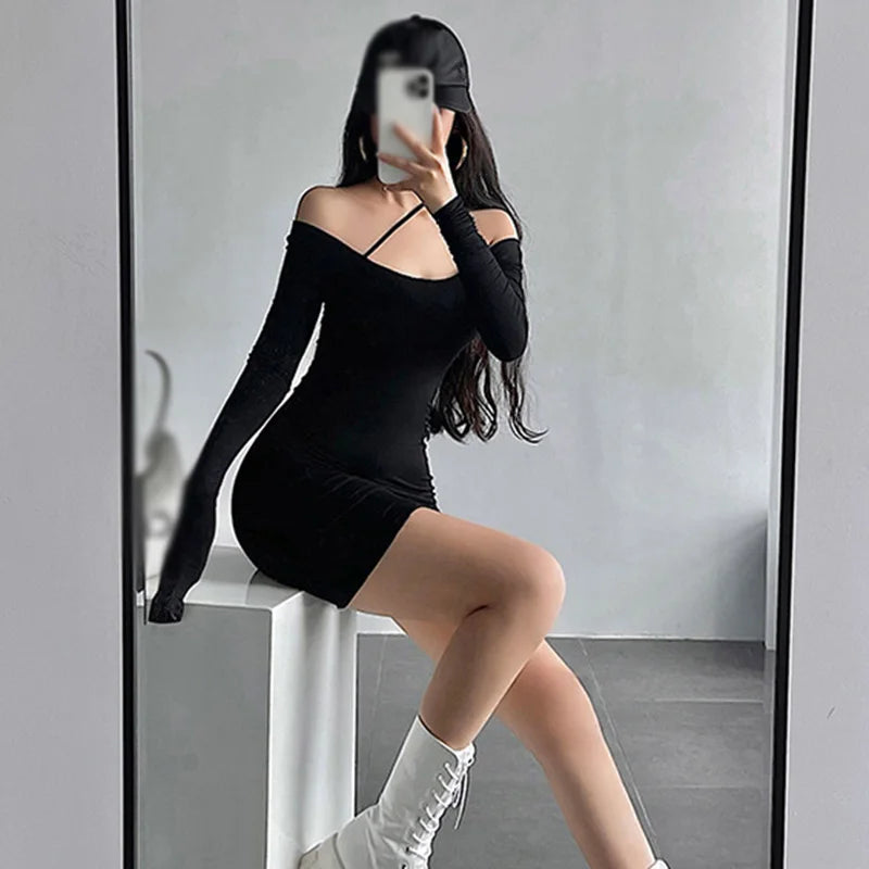 Autumn Women Bottoming Dress Solid Colo Long Sleeve Retro Hottie Dress for Club/Party Fashion Waist Tighten All-Match Dresses