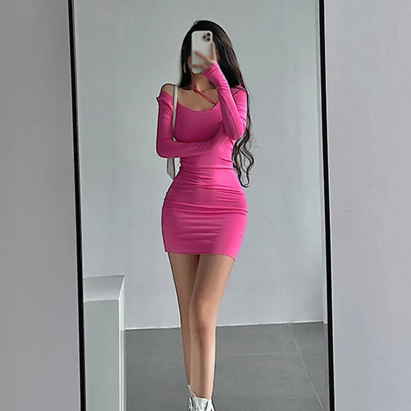 Women French-Style Wary Off-Shoulder Socialite Dress 2024 Autumn New Slim Fit Slimming Temperament Horn Sleeve Dresses