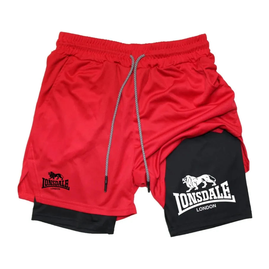 Estampa 2 em 1 Shorts de Corrida para Homens Academia Treino Shorts de Compressão com Bolso para Telefone Toalha Loop Verão Esporte Atlético Activewear