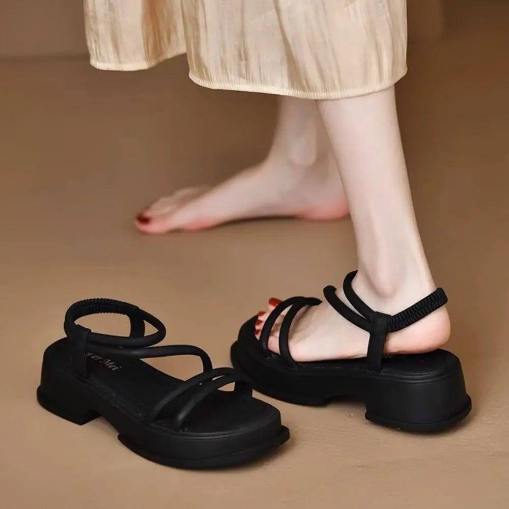 Fashion Anti-slip Summer Sandals Thick Sole Elastic Band Roman Sandals Waterproof Casual Beach Shoes