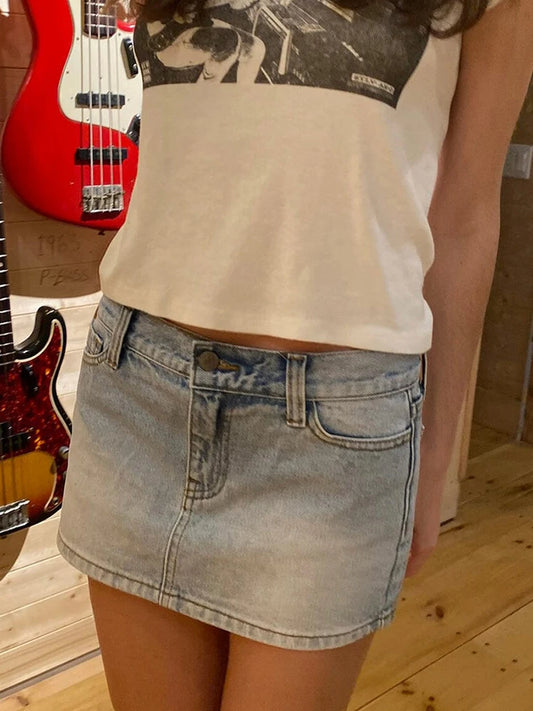 Vintage Blue Low Waist Denim Skirts Casual Chic Pockets A-line Summer Mini Skirts Women Y2k Streetwear Harajuku Slim Faldas 2023