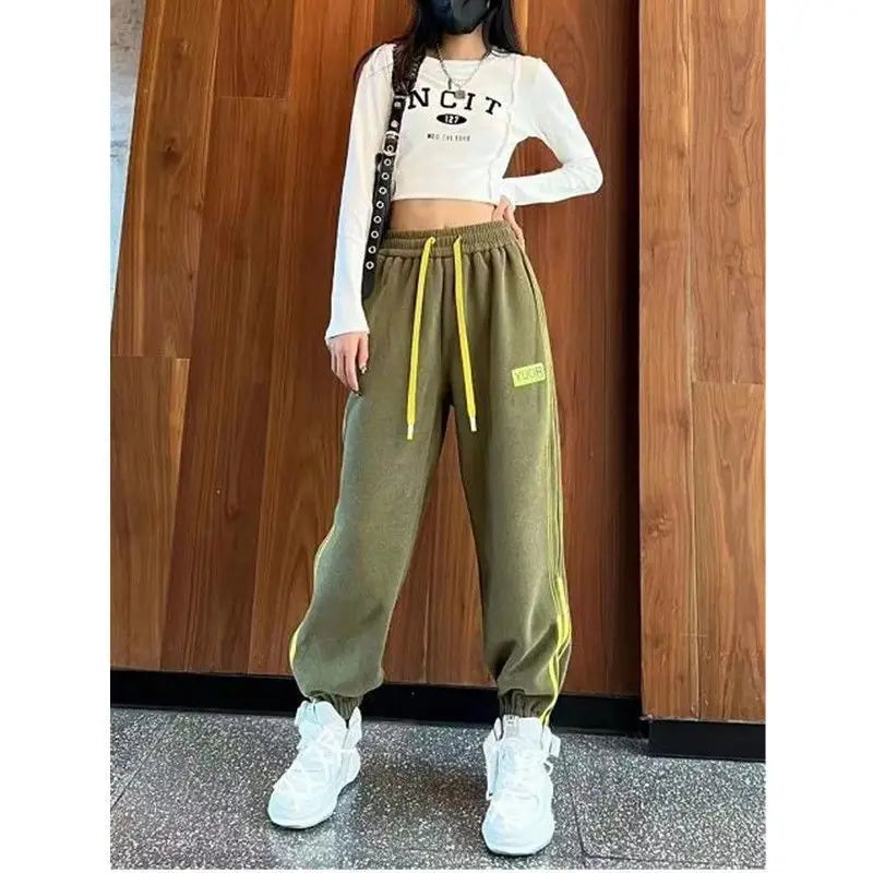 Women's Drawstring High Waist All-match Casual Sweatpants Spring Autumn Fashion Contrast Color Spliced Pants Female Clothing