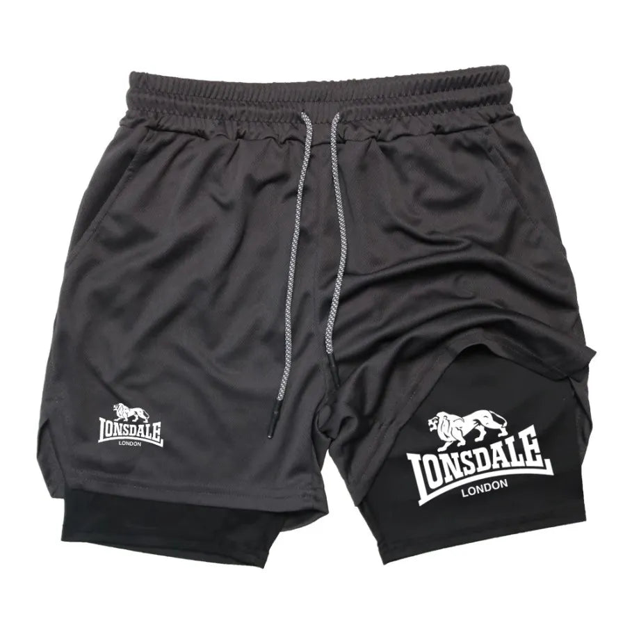 Estampa 2 em 1 Shorts de Corrida para Homens Academia Treino Shorts de Compressão com Bolso para Telefone Toalha Loop Verão Esporte Atlético Activewear