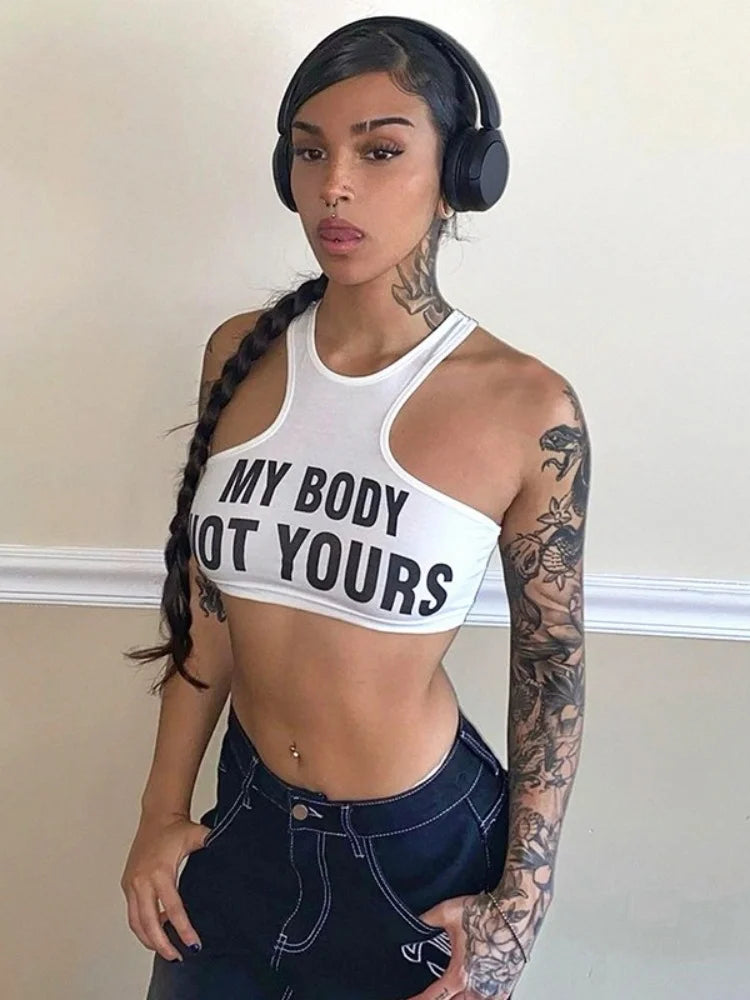 Letter Printing Tank Top Women Clothing Sleeveless White Crop Top Y2k Accessories O-Neck Corset Mini Streetwear Ropa De Mujer