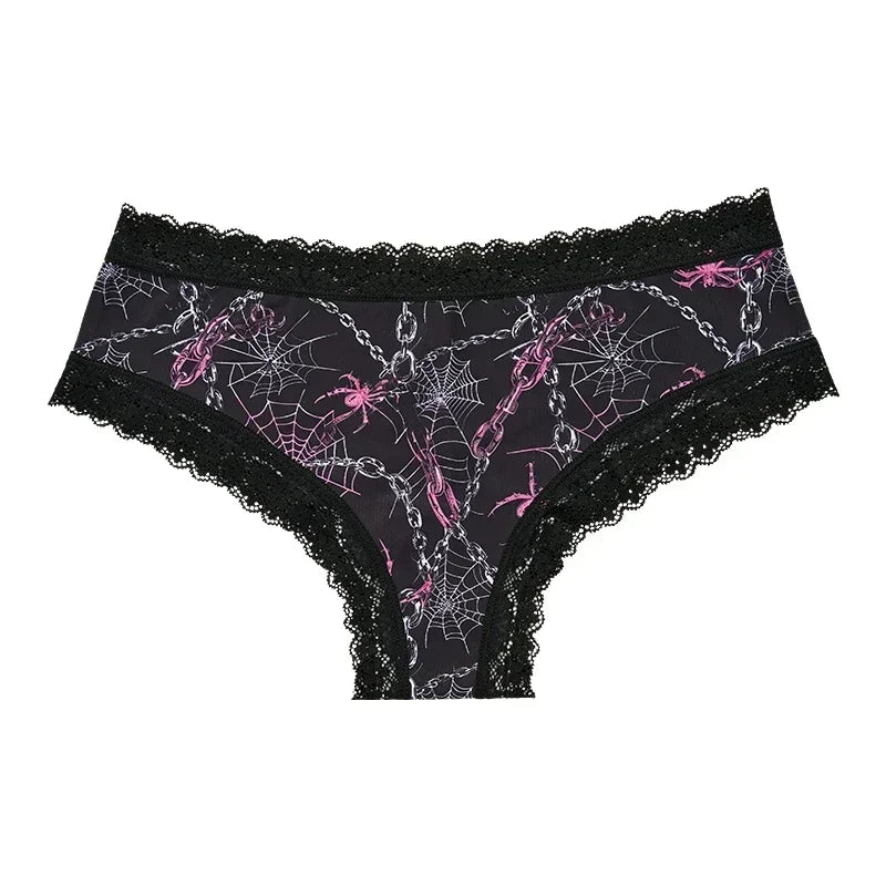 Underwear Women's Lace Edge Sexy Panties Gothic Style Lingerie Rose Skull Personalized Comfortable Breathable Triangle Pants