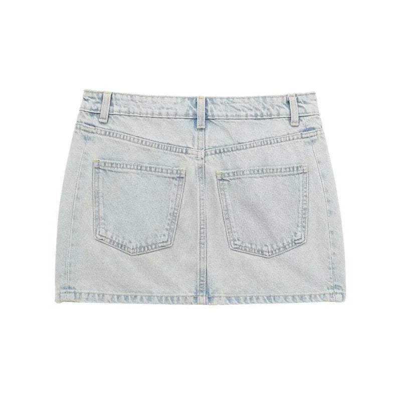 KEYANKETIAN 2024 New Launch Women Zipper Low-rise Denim Skirt American Retro Summer Spicy Girl Wash Effect Straight Mini Skirt