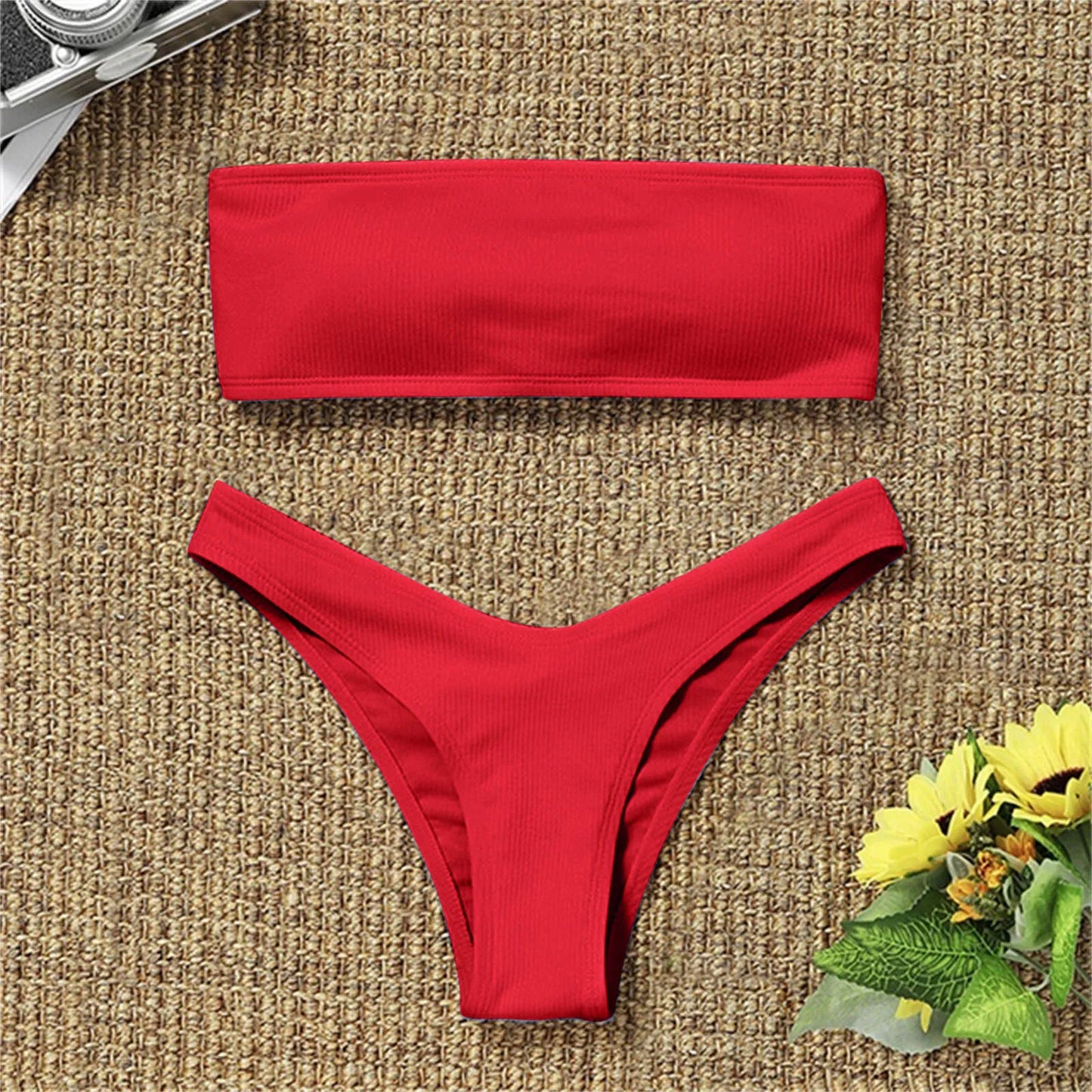 2024 Women Bikini Sexy High Waisted Strapless Boob Tube Top Bikini Set Swimsuit Two Pieces Solid Swimwear Brazilian Beachwear